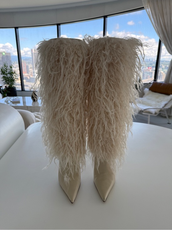 Michael Kors Shoes - Michael Kors Cream Faux Fur Knee-High Pointed-Toe Heeled Boots